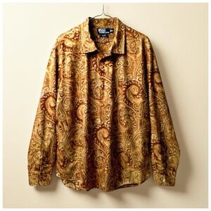 Polo Ralph Lauren Custom Fit Paisley Shirt XL | Gold Baroque Print